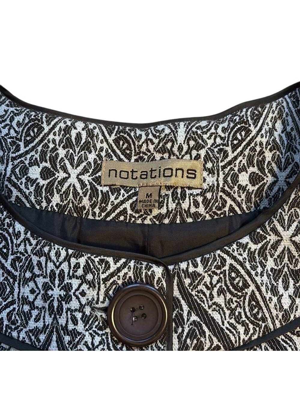 Notations Women’s Swing Jacket Cropped Jacquard Print Black & Cream Size M - Picture 5 of 6
